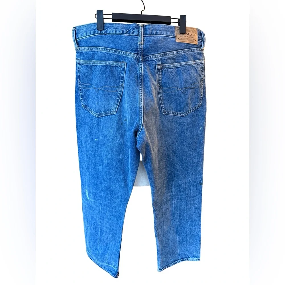 NWT Polo Ralph Lauren Men Paint Splatter Denim classic Straight Jeans Blue 34x30